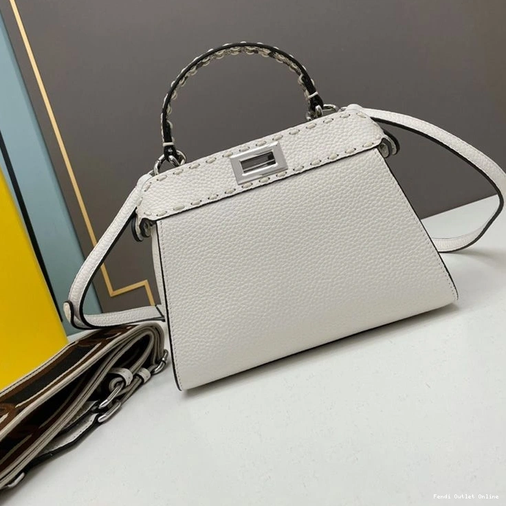 Cheap In Leather Peekaboo Mini White Bag Stitching Fendi Calf Iconic 0809